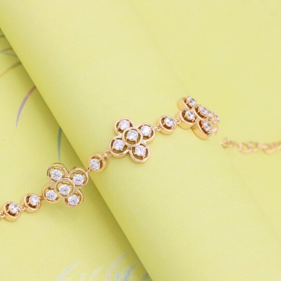 "Rose Gold Floral Cluster Bracelet with Crystal Accents, XPBL0966 - Picture 3 of 11